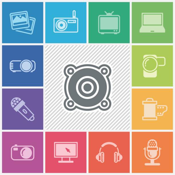 ilustraciones, imágenes clip art, dibujos animados e iconos de stock de iconos de los medios de comunicación y - multimedia gamepad television photograph