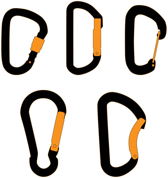 Climbing carabiners set Climbing carabiners set, vector isolate black and orange carbine stock illustrations