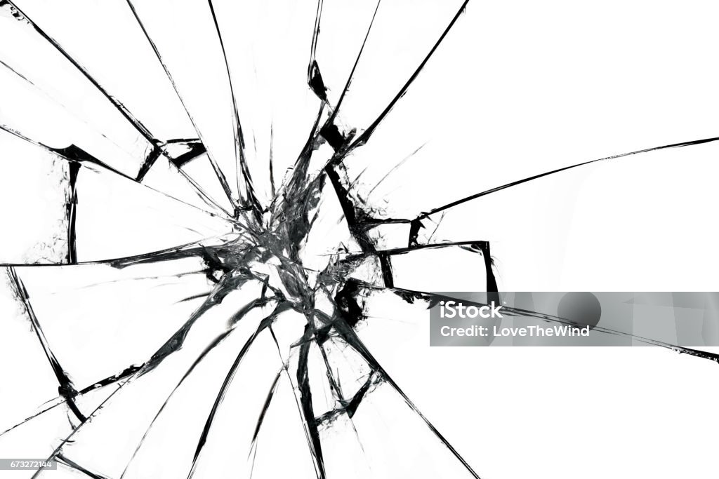 Broken glass on white background , texture backdrop object design Glass - Material Stock Photo