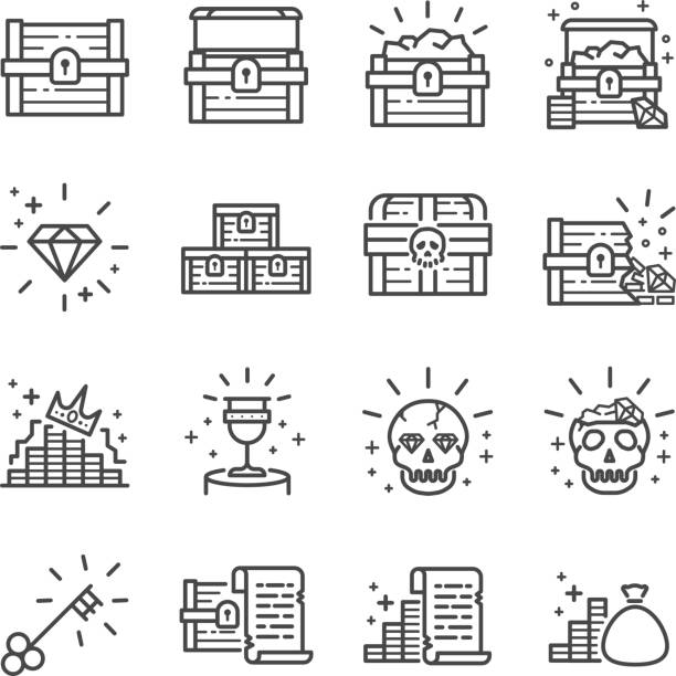 illustrations, cliparts, dessins animés et icônes de jeu d’icônes de treasure chest - antiquities
