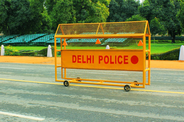 Delhi Police Barricade stock photo