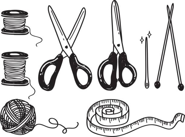 zestaw do szycia doodle - needlecraft product tape measure fashion measuring stock illustrations