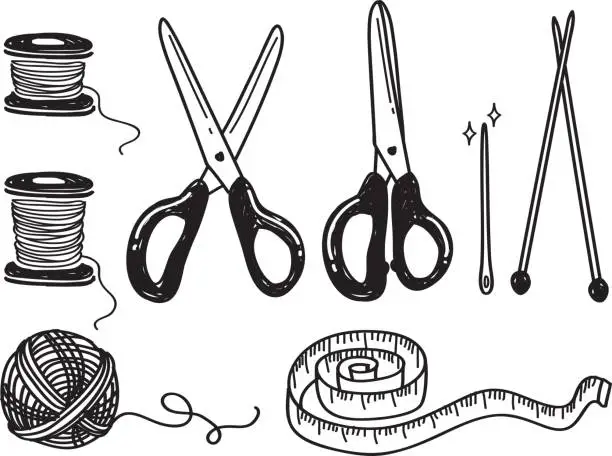 Vector illustration of sewing kit doodle