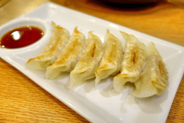 istock Gyoza or Japanese pan fried dumplings. 673289532