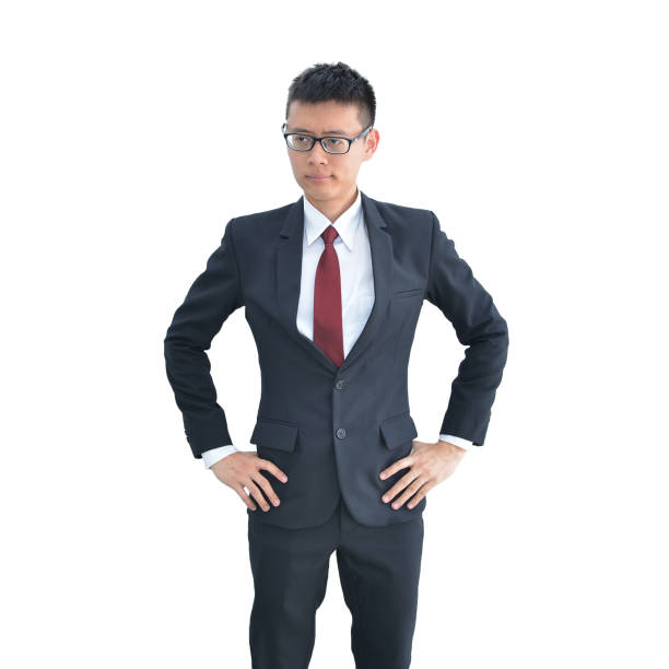 istock Angry Asian Business man standing isolated on white background, clipping path inside 673291736