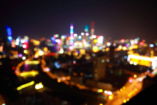 istock Blurry focus backgrounds at Shanghai Skyline of night scene 673294604