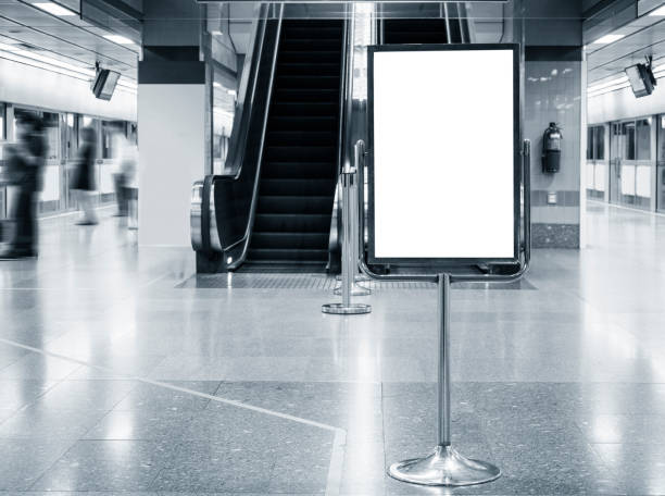 istock Mock up Poster stand Blank Sign in Public Building Subway 673294744