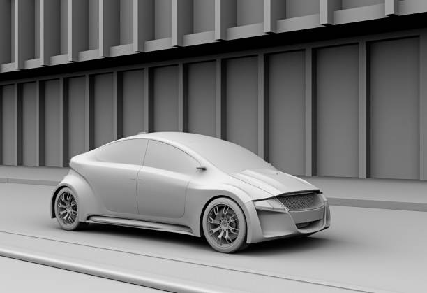 istock Clay model rendering of electric car on the street 673295100