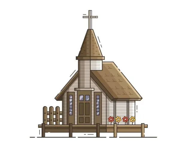 Vector illustration of Wooden Stilt Church on Pier