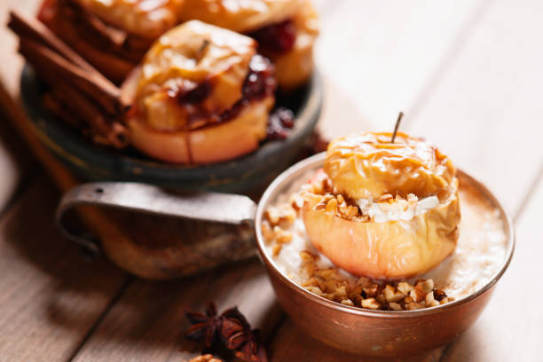 istock Fruit dessert baked apples in the pan 673295652