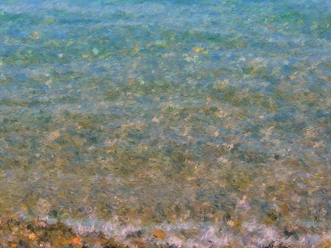 Turquoise transparent sea coastal water in the impressionist style with copy space for text.
