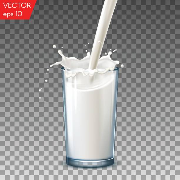 Realistic glass to pour milk splash, on a transparent background. Realistic glass to pour milk splash, on a transparent background. nutricious and organic, for breakfast glass of milk transparent background stock illustrations