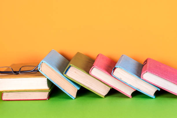 istock Set of colored books on bright colorful background. Back to school 673299744