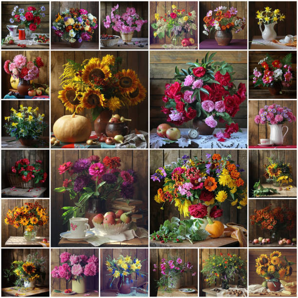 istock Collage from still lifes with bouquets. 673299858