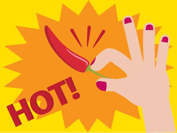ręka trzymać czerwony pepper.hot koncepcja verter - chili pepper spice thailand food stock illustrations