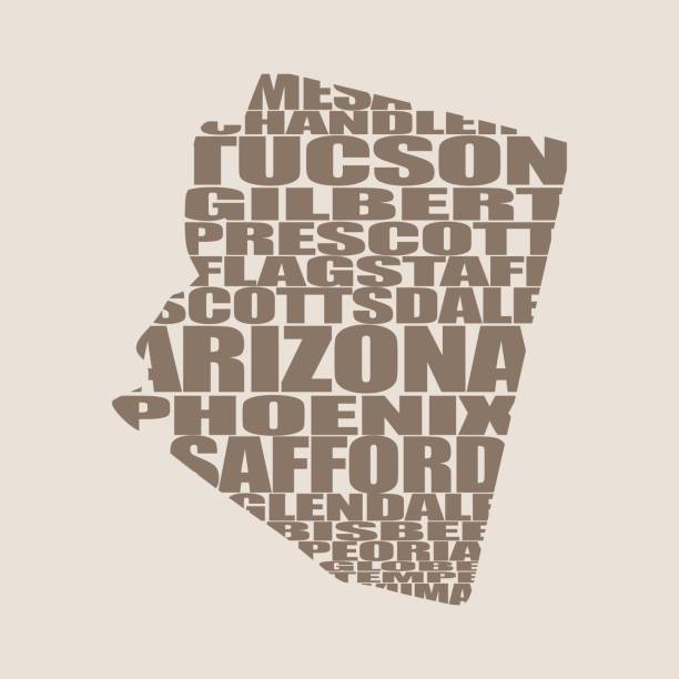 Word cloud map of Arizona state Word cloud map of Arizona state. Cities list collage chandler arizona stock illustrations