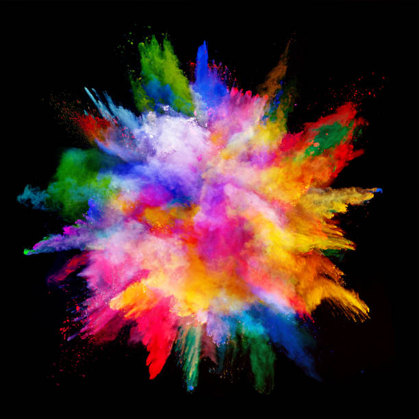 istock Explosion of colored powder on black background 673314876