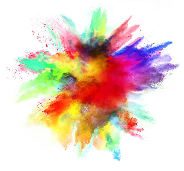 istock Explosion of colored powder on white background 673317018