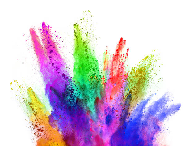 istock Explosion of colored powder on white background 673317070