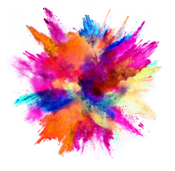 istock Explosion of colored powder on white background 673317108