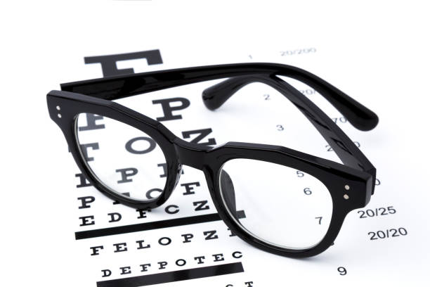 istock eyesight test with black glasses and snellen chart 673326140