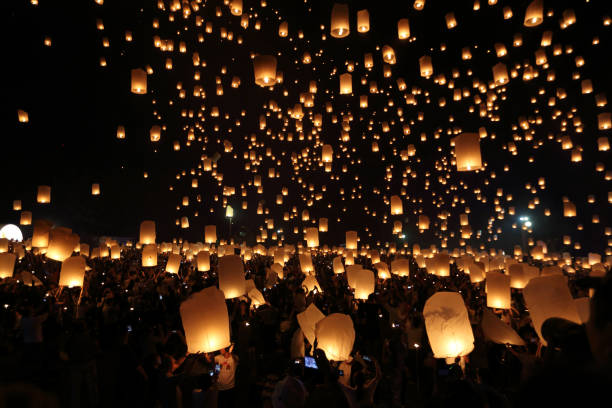 istock Floating lantern festival in Thailand 673331234