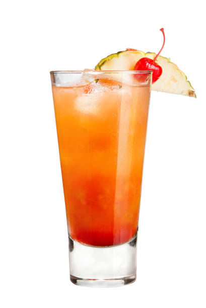 istock Refreshing cocktail with pineapple and maraschino cherry decoration 673336088