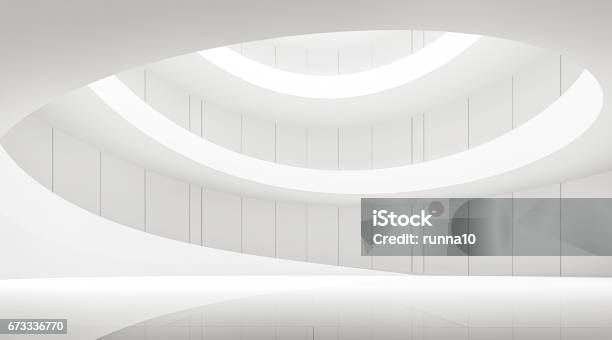 Modern White Space Interior With Spiral Ramp 3d Rendering Image Stock Photo - Download Image Now