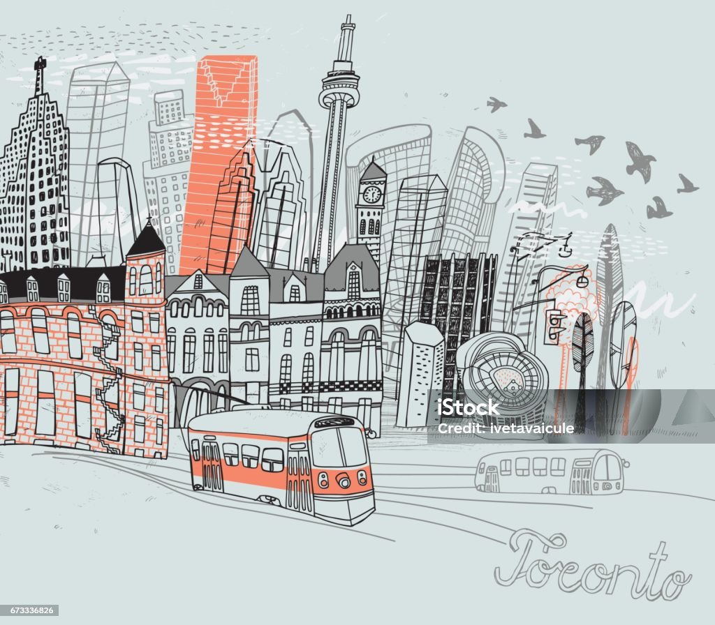 Toronto city in Canada Hand drawn city Toronto of Canada. Vector illustration Toronto stock vector