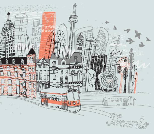Toronto city in Canada Hand drawn city Toronto of Canada. Vector illustration cityscape drawings stock illustrations
