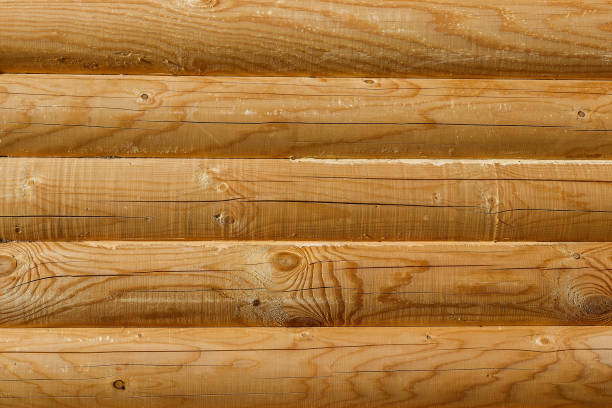 istock Wooden wall from logs as a background 673337676