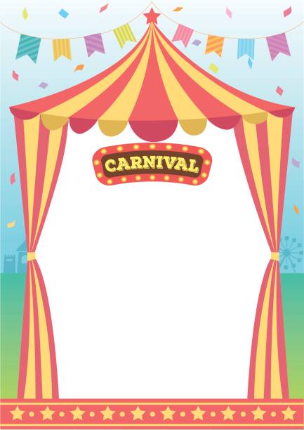 carnival circus template Illustration vector of circus tent of carnival decorated with bunting and sign design for template. cirque de soleil stock illustrations