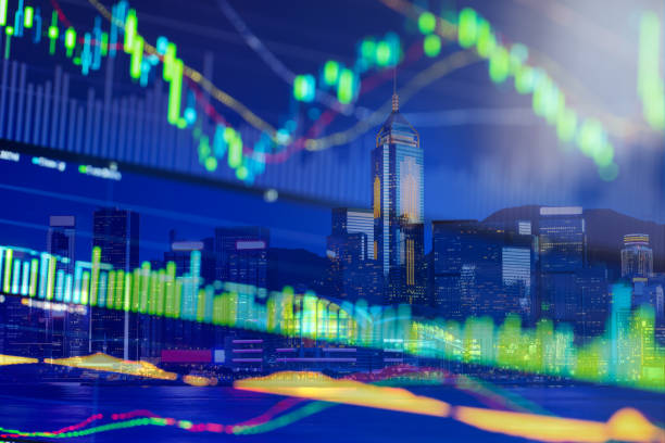 istock Stock Market Exchange on a city background 673347160