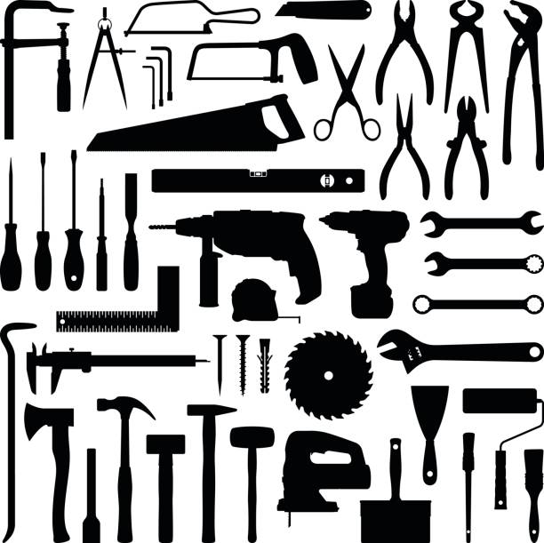 Tools Construction tool collection - vector silhouette engineer silhouettes stock illustrations