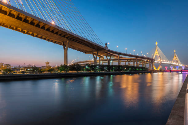 istock Bhumibol Bridge or Industrial Ring Road Bridge, Samut Prakan, Thailand 673358096