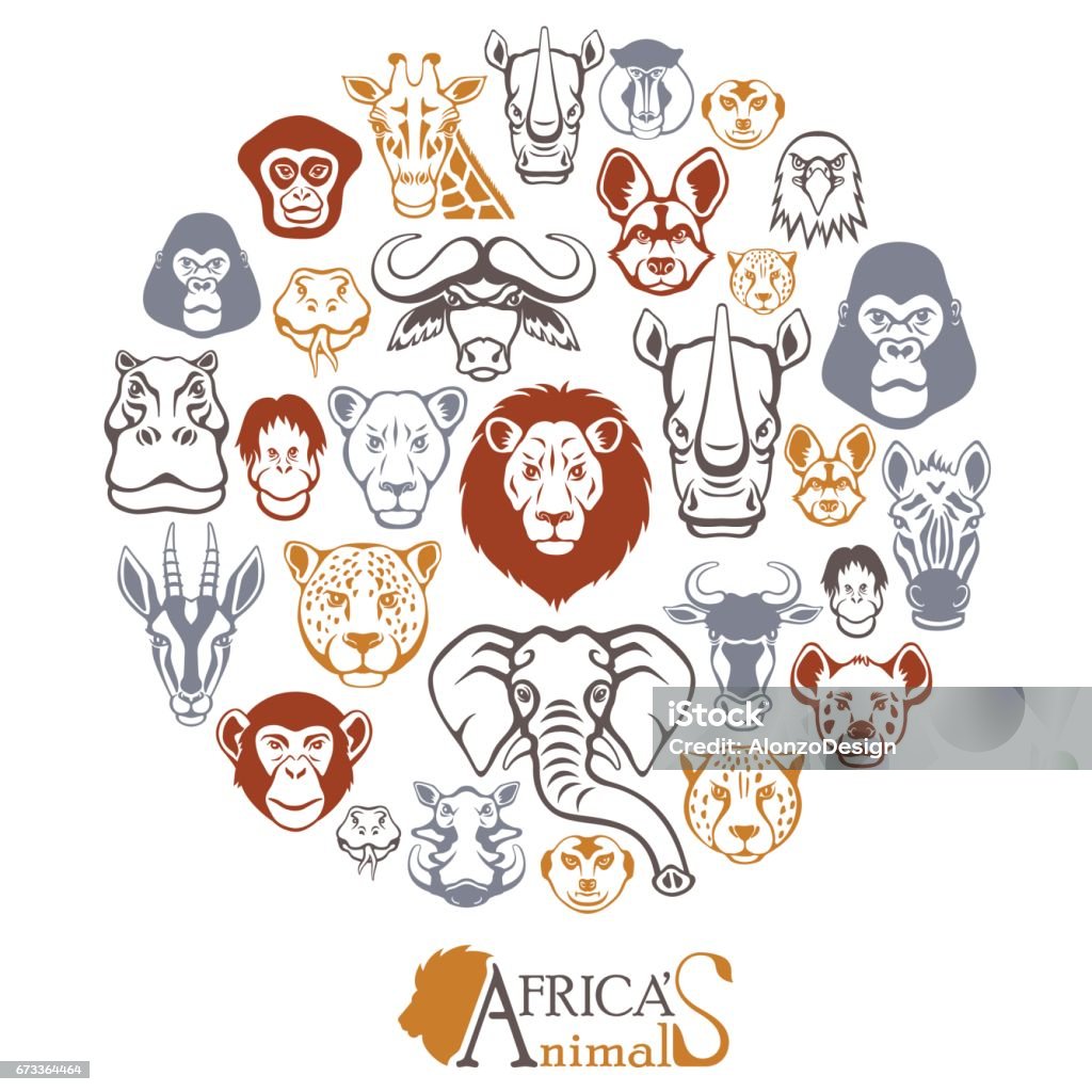 African Animals Collage Animal Head stock vector