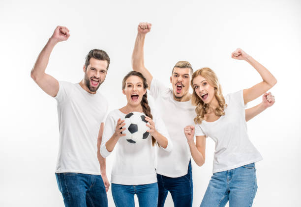 istock Cheerful friends with soccer ball 673367338