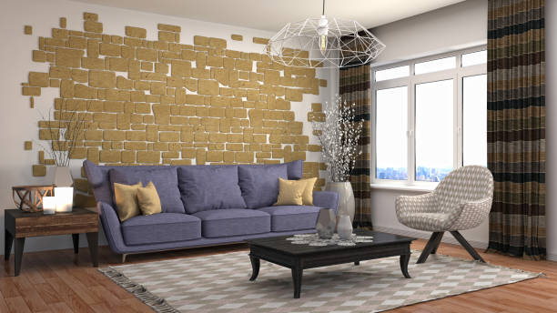 istock Interior living room. 3d illustration 673368128
