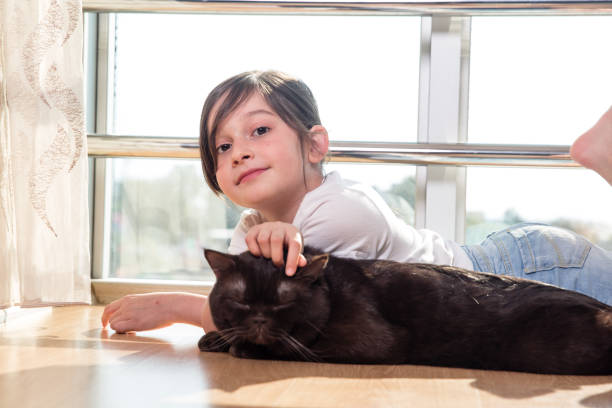 istock little girl is playing with her cat 673369042