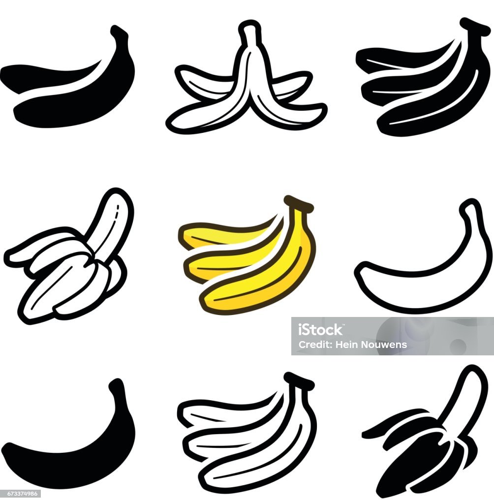 Banana Banana icon collection - vector outline and silhouette Banana stock vector