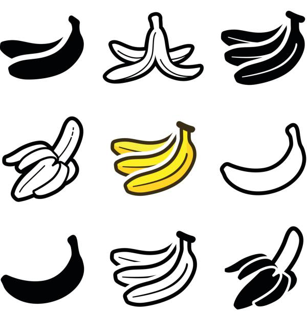 Banana Banana icon collection - vector outline and silhouette fruit silhouettes stock illustrations
