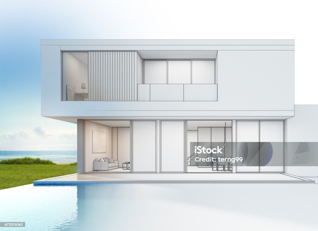 Casa De Playa De Lujo Moderno Con Piscina Vista Mar Dibujo Del Bosquejo De La Casa Para Familia Grande Foto de stock y más banco de imágenes de Dibujo - iStock Casa De Playa De Lujo Moderno Con Piscina Vista Mar Dibujo Del Bosquejo De La Casa Para Familia Grande Foto de stock y más banco de imágenes de Dibujo - iStock
