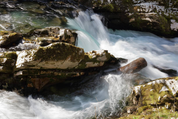 istock Nature landscape. Clean and crystal clear water in mountain river. 673376360