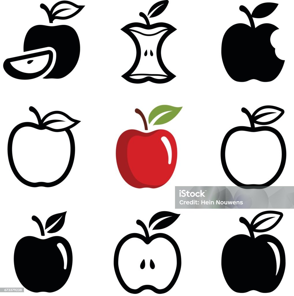 Apple Apple icon collection - vector outline and silhouette Apple - Fruit stock vector