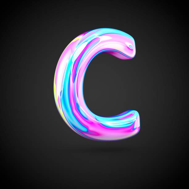 istock Glossy holographic alphabet letter C uppercase isolated on black background. 673379718