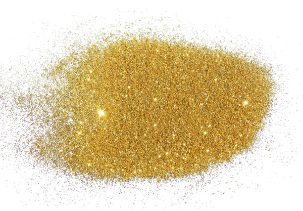 istock Golden glitter sparkles on white 673382754