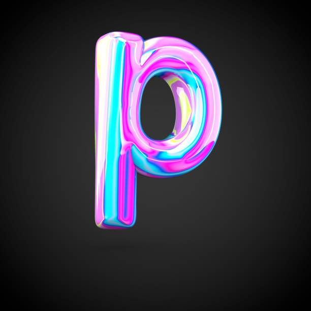 istock Glossy holographic alphabet letter P lowercase isolated on black background. 673382930