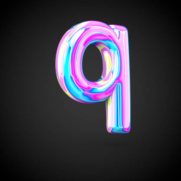 istock Glossy holographic alphabet letter Q lowercase isolated on black background. 673383110