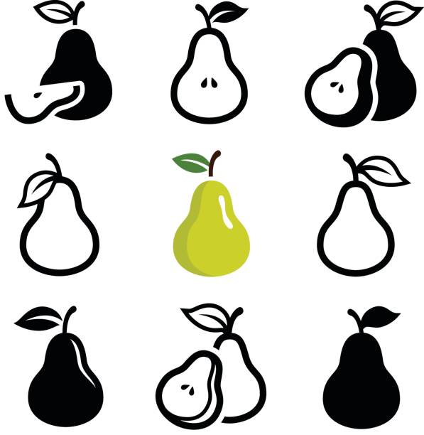 Pear Pear icon collection - vector outline and silhouette fruit silhouettes stock illustrations