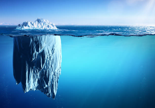 빙산-모양 및 지구 온난화 개념 - 빙하 뉴스 사진 이미지